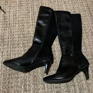 Alfani Women’s Hakuup pointed toe knee, high fashion black boots
